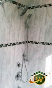 Marble Slab Bathroom Walls Remodeled by Wellman Contracting in Gaithersburg MD